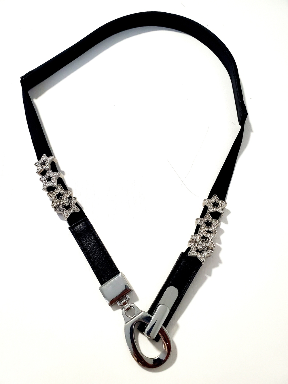 Black Women’s Elastic & Leather Belt with Silver Star Accents